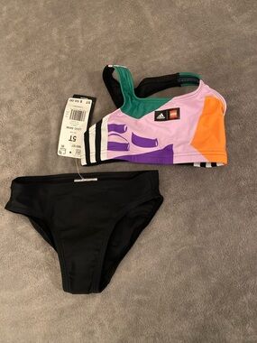 adidas Kids Two-Piece Multicolor Swim Bikini with Black Bottoms